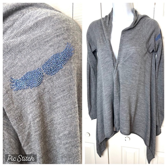 ZADIG & VOLTAIRE 100% Merino Wool Cardigan Sweater Embellished Wings Studded Ana - Picture 2 of 14